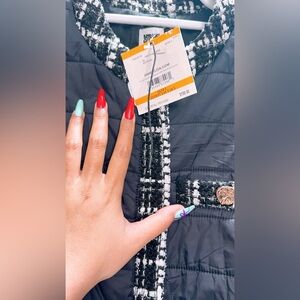 Quilted Tweed -Trim Puffer jacket